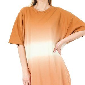 ZENANA Dip Dye Drop Shoulder Oversize Cotton Almond Tee Longline Relaxed Fit